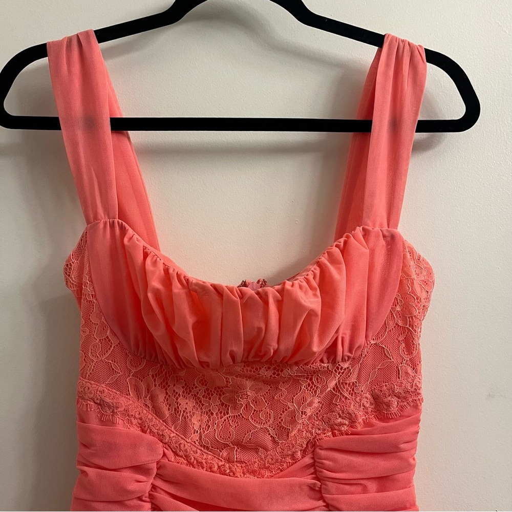 Mistress Rocks Coral Lace Ruched Mini Dress Small - Picture 6 of 12